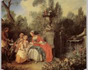 尼古拉斯 朗克雷 : Lady and Gentleman with two Girls and a Servant